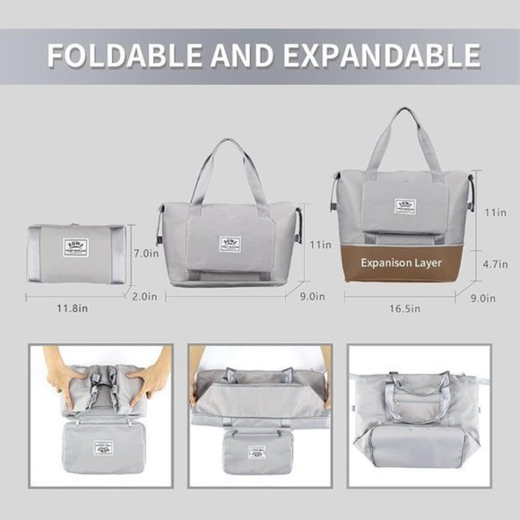 Women Waterproof Fold-able and Expandable‎ Weekender Travel Duffed Tote Bag - Picture 2 of 7